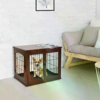 PawHut Small Dog Wooden Crate, 66cm Indoor w/ Metal Wire 3 Doors Latches Base Brown(m-10)