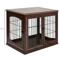 PawHut Small Dog Wooden Crate, 66cm Indoor w/ Metal Wire 3 Doors Latches Base Brown(m-3)