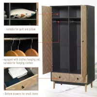 HOMCOM Cloth Wardrobe, Wood Grain Sticker Surface with Shelf, Hanging Rod and 2 Drawers 90x50x190cm(m-5)