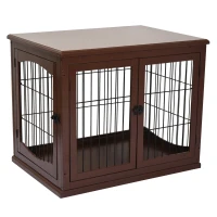PawHut Small Dog Wooden Crate, 66cm Indoor w/ Metal Wire 3 Doors Latches Base Brown(m-1)