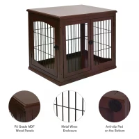 PawHut Small Dog Wooden Crate, 66cm Indoor w/ Metal Wire 3 Doors Latches Base Brown(m-7)