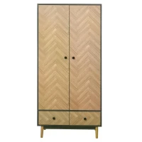 HOMCOM Cloth Wardrobe, Wood Grain Sticker Surface with Shelf, Hanging Rod and 2 Drawers 90x50x190cm(m-10)