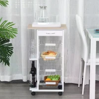 HOMCOM Multi-Use Kitchen Island Trolley w/ 4 Baskets 2 Side Racks Drawer Worktop White(m-2)