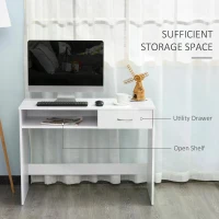 HOMCOM Compact Computer Desk, Study Table with Drawer and Storage Compartment, Writing Workstation, White(m-4)