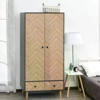 HOMCOM Cloth Wardrobe, Wood Grain Sticker Surface with Shelf, Hanging Rod and 2 Drawers 90x50x190cm(m-2)