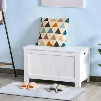 HOMCOM Lift Top Storage Chest Toy Box Organizer with Lid and Safety Hinges for Bedroom Entryway Living Room - White(m-10)