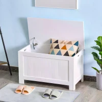 HOMCOM Lift Top Storage Chest Toy Box Organizer with Lid and Safety Hinges for Bedroom Entryway Living Room - White(m-9)