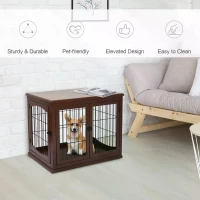 PawHut Small Dog Wooden Crate, 66cm Indoor w/ Metal Wire 3 Doors Latches Base Brown(m-4)