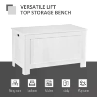 HOMCOM Lift Top Storage Chest Toy Box Organizer with Lid and Safety Hinges for Bedroom Entryway Living Room - White(m-7)