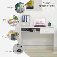 HOMCOM Compact Computer Desk, Study Table with Drawer and Storage Compartment, Writing Workstation, White(m-6)