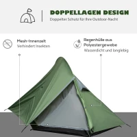 Outsunny Tent voor 2 personen kampeertent met haringen polyester glasvezel donkergroen(m-6)