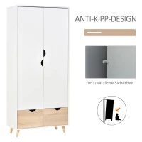 HOMCOM Kledingkast garderobekast met stang schuiflade wit + naturel(m-5)