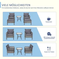 Rotan tuinmeubelen 5-delige Zitset bank met poef tafel staal grijs(m-7)