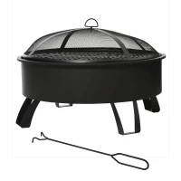 Outsunny 2-in-1 vuurschaal vuurkorf met vonkbescherming open haard grill rooster tuin BBQ(m-5)