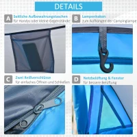 Outsunny Pop-up tent voor 1-2 personen kampeertent 3 seizoenen glasvezel blauw + grijs(m-5)