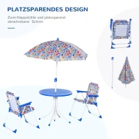 Outsunny 4-delige kinderzitgroep tuintafel 2 klapstoelen parasol 3-5 jaar blauw(m-4)