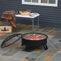 Outsunny 2-in-1 vuurschaal vuurkorf met vonkbescherming open haard grill rooster tuin BBQ(m-2)