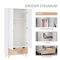 HOMCOM Kledingkast garderobekast met stang schuiflade wit + naturel(m-4)