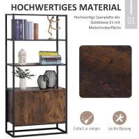 HOMCOM Boekenplank vrijstaande stelling kantoorplank 3 planken met 1 kast industrieel design(m-4)
