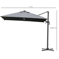 Outsunny Parasol 3x3m zweefparasol alu roma scherm met zonne-energie LED-verlichting neigbaar(m-3)