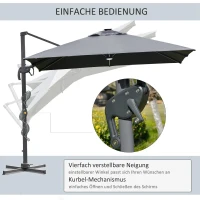 Outsunny Parasol 3x3m zweefparasol alu roma scherm met zonne-energie LED-verlichting neigbaar(m-5)