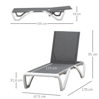 Ligstoel aluminium ligstoel stoffen ligbed relax ligstoel 5-voudig verstelbaar Texteline(m-3)