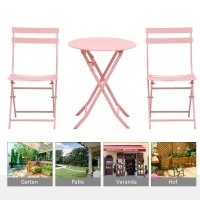 Tuinset metalen meubelset 3-delig. Bistrotafel met 2 stoelen roze(m-7)