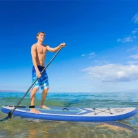 Opblaasbare surfplank met peddel antislip PVC EVA blauw + wit(m-4)