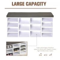 HOMCOM Multi-Storage Shoe Rack w/ 14 Compartments Cushion Moving Shelves Solid Frame Foot Pads Home Office Tidy Organisation Boots Trainers White(m-5)