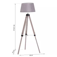 HOMCOM Tripod Floor Lamps for Living Room Bedroom, Modern Adjustable Standing Lamp with Wood Legs, Drum Fabric Shade, 99-143cm, Grey(m-3)