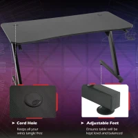 HOMCOM Gaming Desk with Cup Holder, Headphone Hook and Cable Management, Computer Table for Home Office, Black(m-5)
