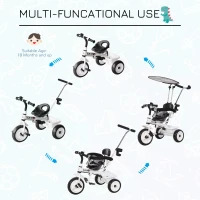 HOMCOM 4 in 1 Tricycle for Kids Toddler Trike with Parent Handle Adjustable Handle Canopy(m-4)