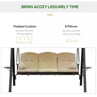 Outsunny Swing Chair Hammock 3 Seater Canopy Cushion Shelter Outdoor Bench Steel Beige Garden(m-5)