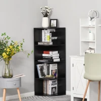 HOMCOM vrijstaande stelling hoekkast boekenkast opbergkast badkamerstelling decoratieve stelling houten stelling 4 vakken(m-2)