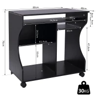 HOMCOM Mobiel rolbaar bureau zwart computerbureau tafel werktafel met aflegvlak(m-3)