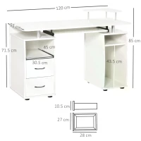 HOMCOM Computer Office Desk PC Table Workstation with  Keyboard Tray, Drawers, White(m-3)