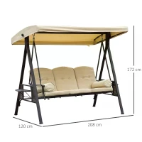 Outsunny Swing Chair Hammock 3 Seater Canopy Cushion Shelter Outdoor Bench Steel Beige Garden(m-3)