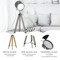 HOMCOM Industrial Style Adjustable Tripod Floor Lamp for Living Room Bedroom, Vintage Spotlight Reading Lamp with Wood Legs, 115-155cm, Grey(m-7)