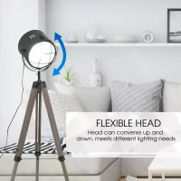 HOMCOM Industrial Style Adjustable Tripod Floor Lamp for Living Room Bedroom, Vintage Spotlight Reading Lamp with Wood Legs, 115-155cm, Grey(m-5)