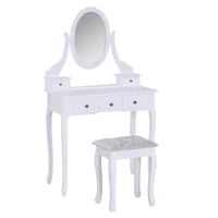 HOMCOM make-uptafel kaptafel kappen make-uptafel met spiegel krukje wit / zwart(m-1)