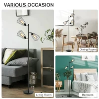 HOMCOM Retro Practical Tree Floor Lamp 3 Angle Adjustable Lampshade Steel Base, 165cm, for Living Room Bedroom Office, Black(m-6)