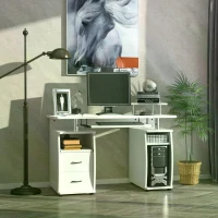 HOMCOM Computer Office Desk PC Table Workstation with  Keyboard Tray, Drawers, White(m-11)