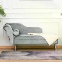 HOMCOM Plush Cloth Upholstered Chaise Longue Sofa w/ Bolster Cushion Grey(m-2)