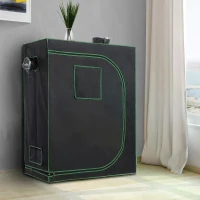 Outsunny Greenhouse for Hydroponic Plant Indoor Grow Tent Canopy with reflective Mylar 600D Oxford 120Lx60Wx150H cm Black/Green(m-12)