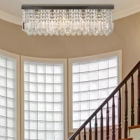 HOMCOM Modern Crystal Ceiling Light Square Crystal Chandelier for Living Room, Dining Room, Hall, E14 Base, Silver, 80 x 25 x 23cm(m-10)