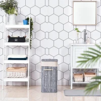 HOMCOM Wasmand waskist wasbox wasbak hoekig bamboe 72 l grijs(m-7)