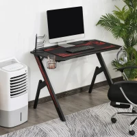 HOMCOM gaming tafel bureau computertafel werktafel meubels voor kantoor woonkamer werkkamer, modern design, MDF, metaal, 110 x 59 x 75 cm, zwart + rood(m-2)