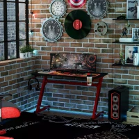 HOMCOM Gaming Computer Desk, Steel Frame w/ Cup Headphone Holder Adjustable Feet Cable Organiser Home Office Red(m-10)