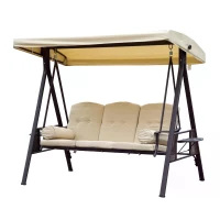 Outsunny Swing Chair Hammock 3 Seater Canopy Cushion Shelter Outdoor Bench Steel Beige Garden(m-14)