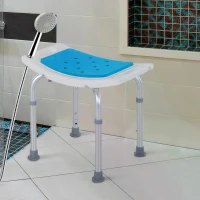 HOMCOM Height Adjustable Bathroom Stool, Shower Chair with Padded Seat and Non-Slip Foot Pads, Blue(m-7)
